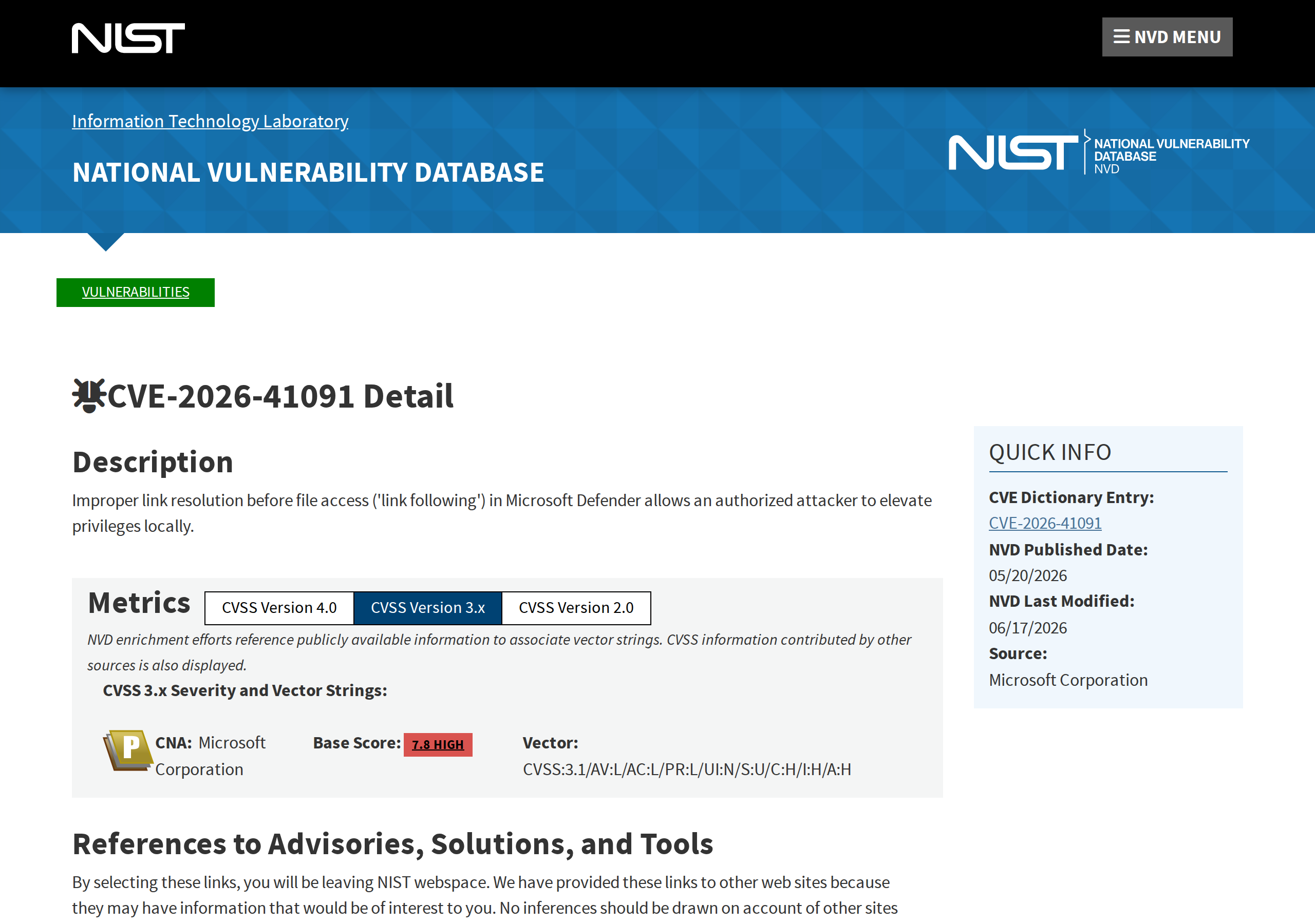 File:NVD CVE-2026-41091 RedSun description.png
