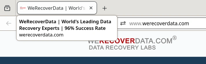 The title tab on WeRecoverData's homepage advertises a "96% Success Rate." WeRecoverData homepage