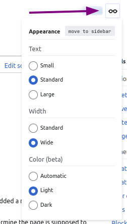 Screenshot showing options for text size when moved to submenu