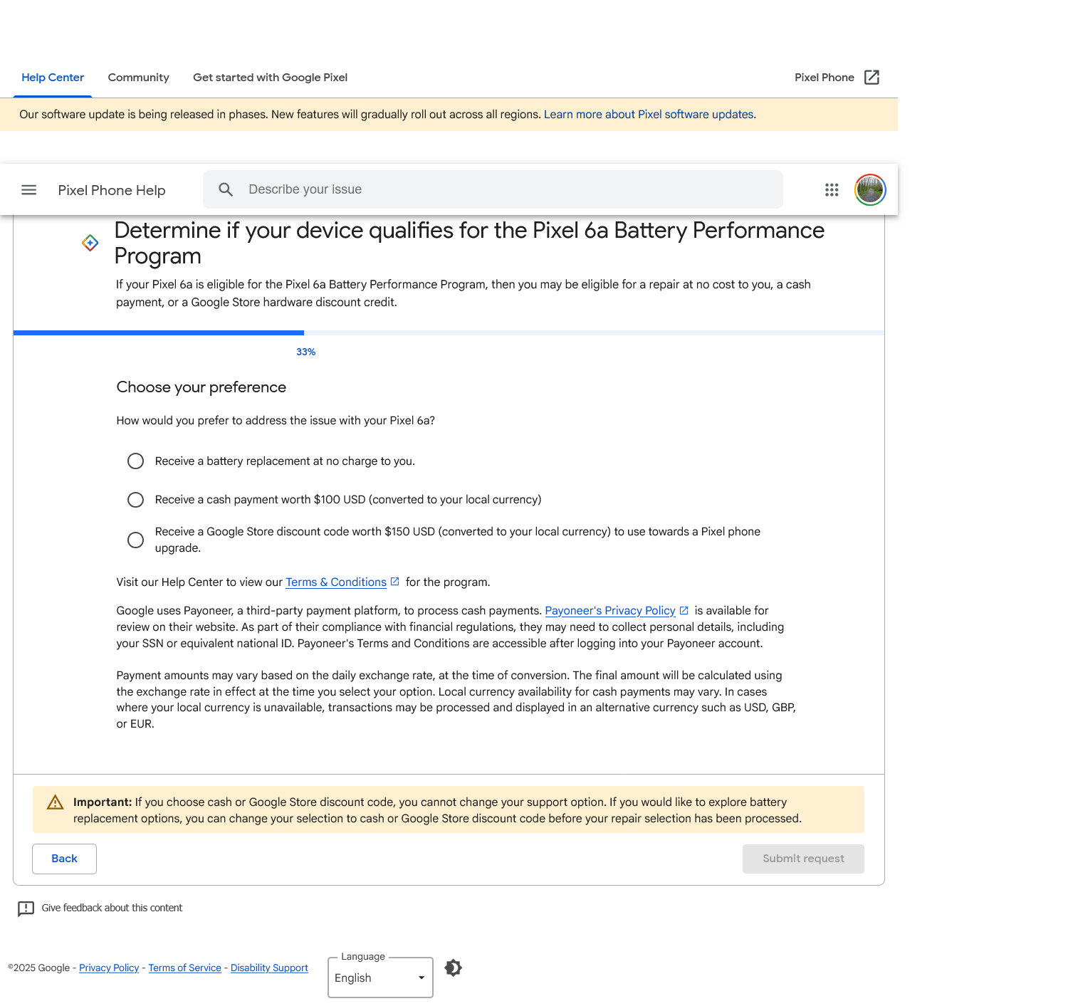File:Pixel 6a support page for determining eligibility for program.png