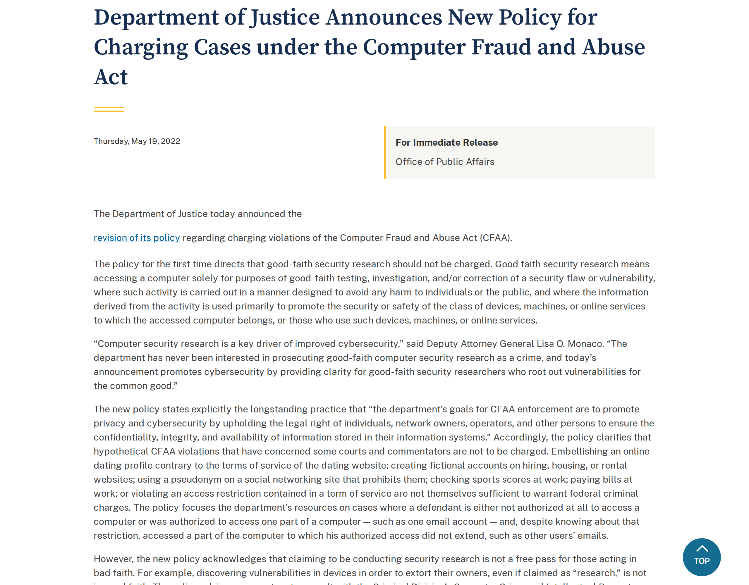 File:DOJ 2022 CFAA charging policy good-faith research.png