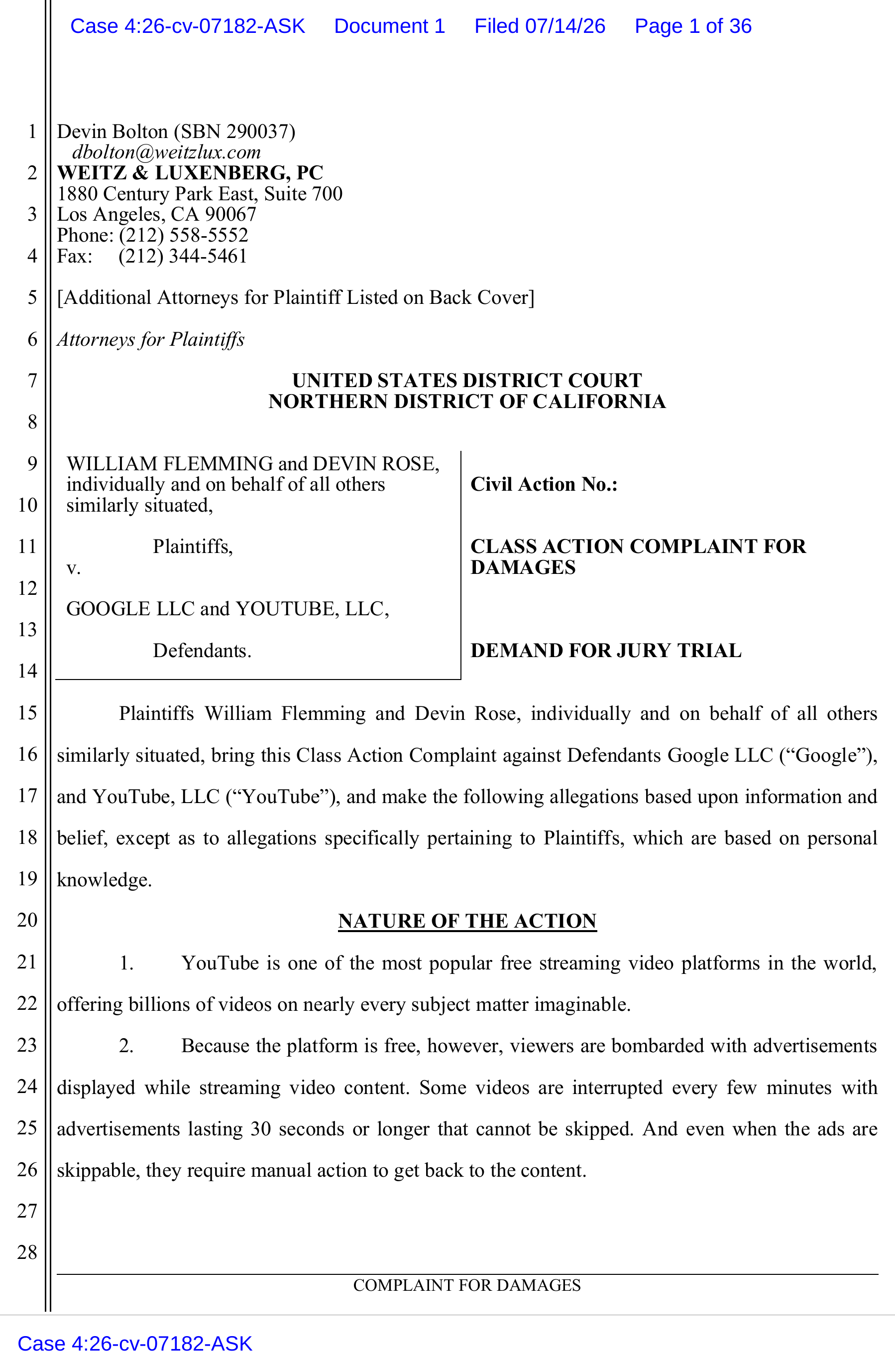 File:Youtube-premium-ad-free-class-action-complaint-page-one.png