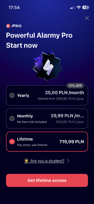 Alarmy in-app purchase page.png