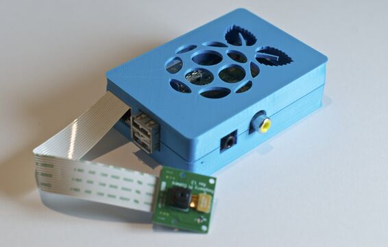 A 3D-printed Raspberry Pi enclosure: a rectangular polymer housing with cutouts for ports and a single-board computer. Wikimedia Commons (Gary C Martin, CC BY 2.0).