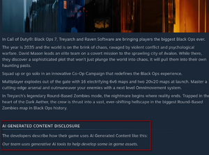 Call of Duty 7 Black Ops AI disclaimer on Steam.png