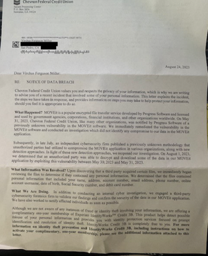Chevron Customer Alert Letter