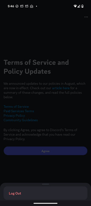 An example of Discord forcing users to agree to arbitration if they want to continue using the application.