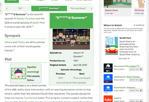 Fandom wiki censorship and ads on South Park Public Library.png