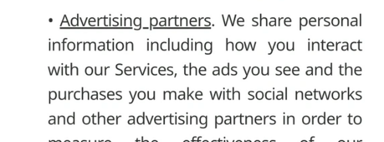 LG shares "the ads you see and the purchases you make" with "Advertising partners".[2]