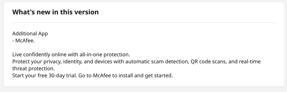 LG's Microsoft Store listing for the installer names McAfee as an "Additional App" offered with a free 30-day trial.[3]