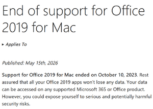 MS Office 2019 EOS page live 2026-05-30.png