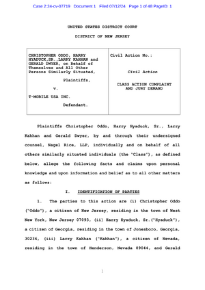 Oddo v T-Mobile USA class action complaint page 1.png