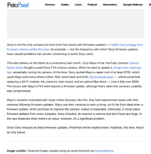 PetaPixel Sony FX3 firmware repair cost report.png