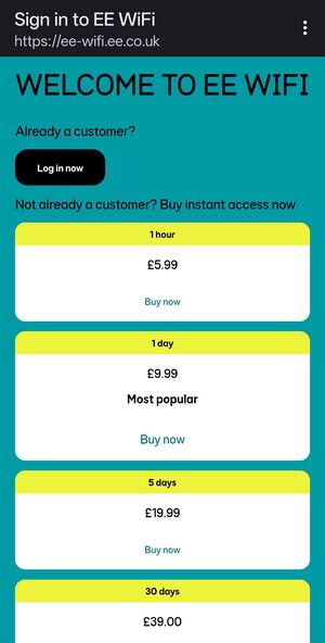 Login page presented when connecting the the "EE WiFi" network