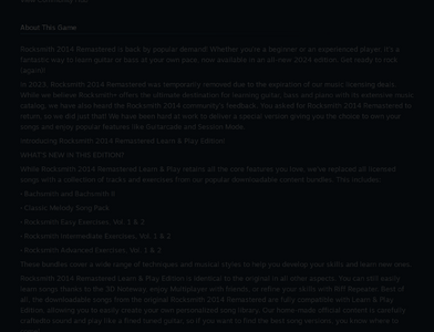The Rocksmith 2014 Steam description states the title was "temporarily removed due to the expiration of our music licensing deals" and that Ubisoft replaced all licensed songs.[5]