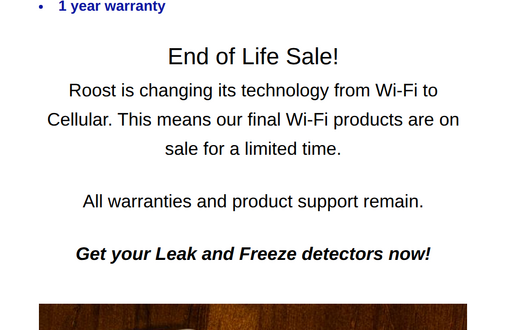 An earlier snapshot of the same Roost store page told buyers All warranties and product support remain.[3]