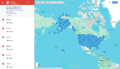 The Google Map data point cluster of some Tea users' cities.