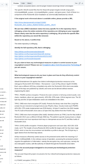Ubisoft Slopsmith DMCA notice four protection measures.png