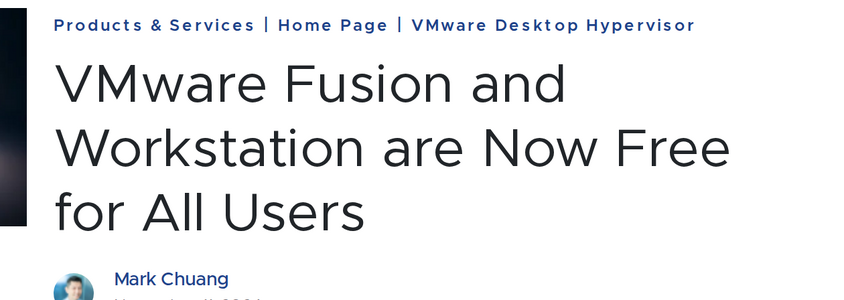 VMware's own blog post announcing that Workstation Pro and Fusion became free for personal, educational, and commercial use on November 11, 2024.[18]
