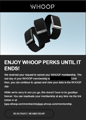 Whoop Subscription Cancellation E-Mail